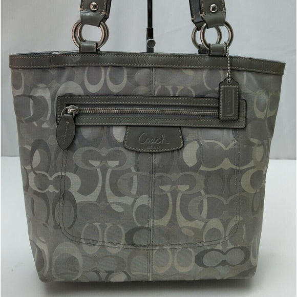 Coach Penelope Signature Gray Canvas Leather Trim Zipper Tote Shoulder Bag - Picture 13 of 13